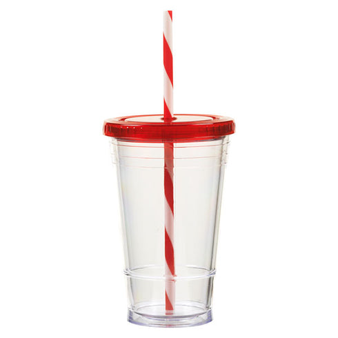 16 oz Slurpy with Colored Lid & Striped Straw Tumbler